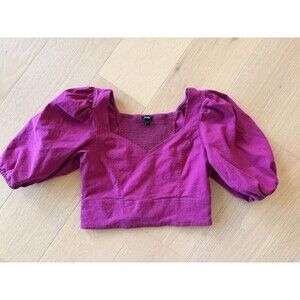 EXPRESS Women's Linen Puff Sleeve Crop Top Shirt Size Large L